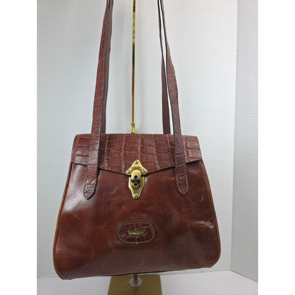 El‎ Campero Brown Leather Crocodile Embossed Shoulder Bag Made in Italy Vintage